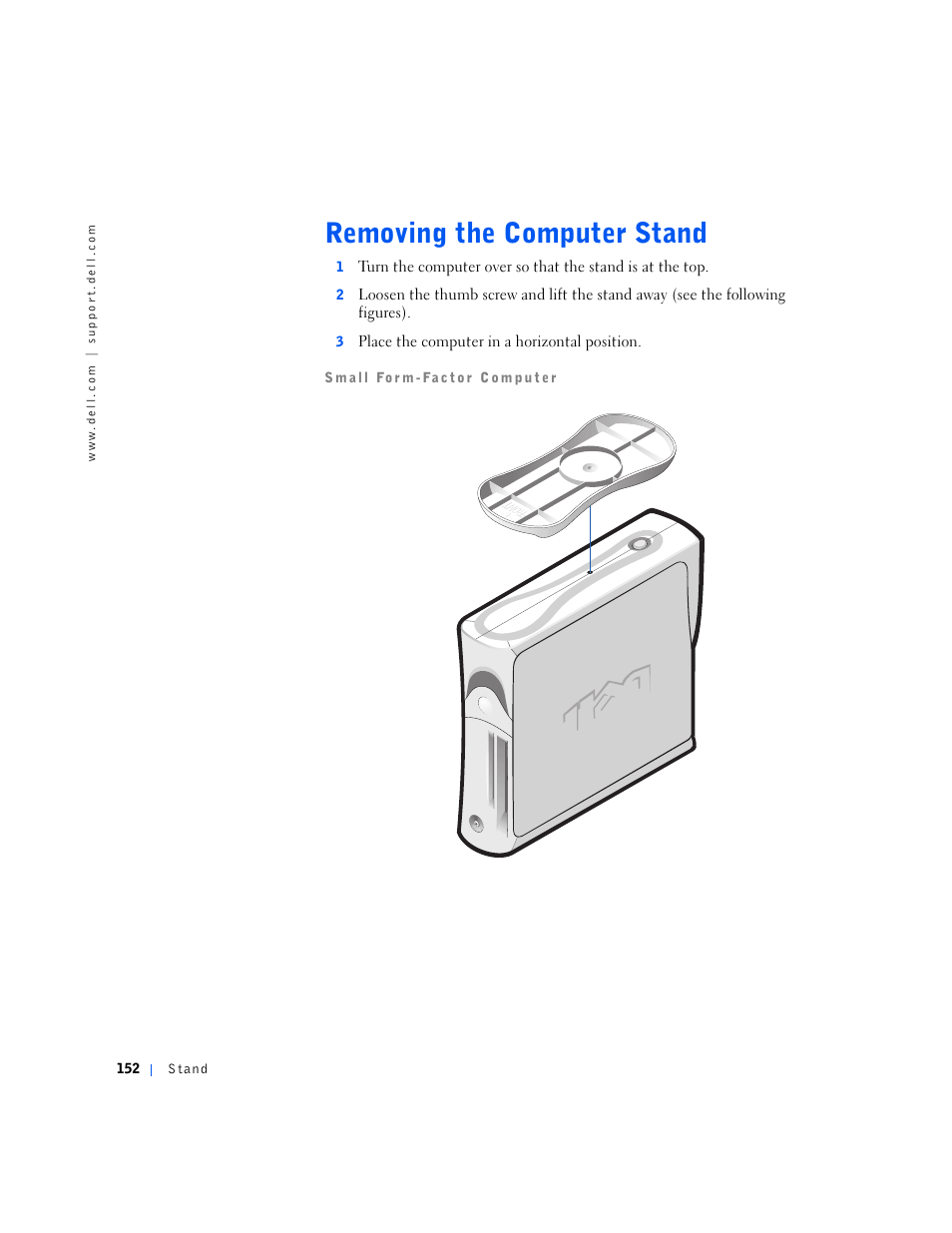 Removing the computer stand | Dell OptiPlex GX240 User Manual | Page 154 / 298