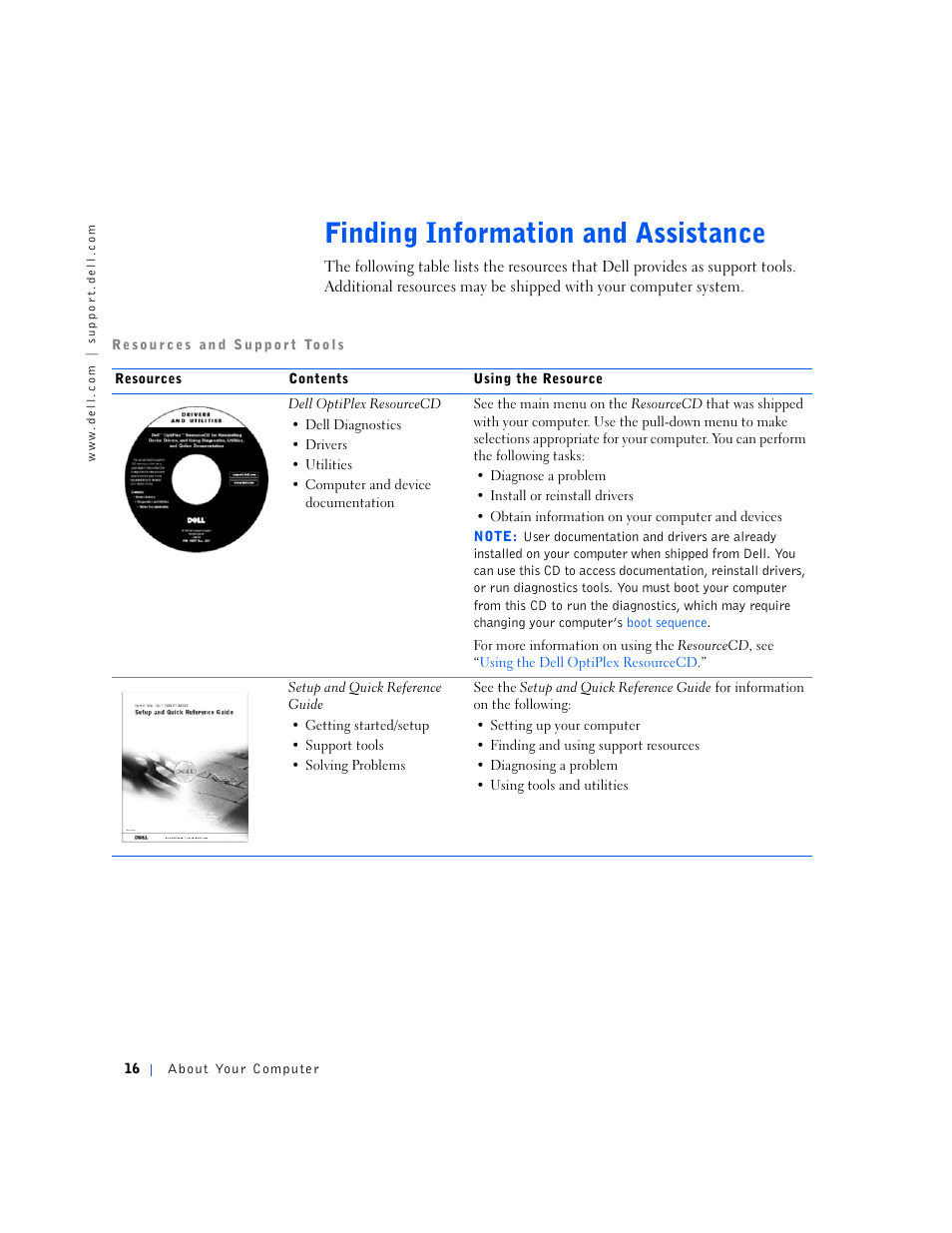 Finding information and assistance | Dell OptiPlex GX240 User Manual | Page 18 / 298