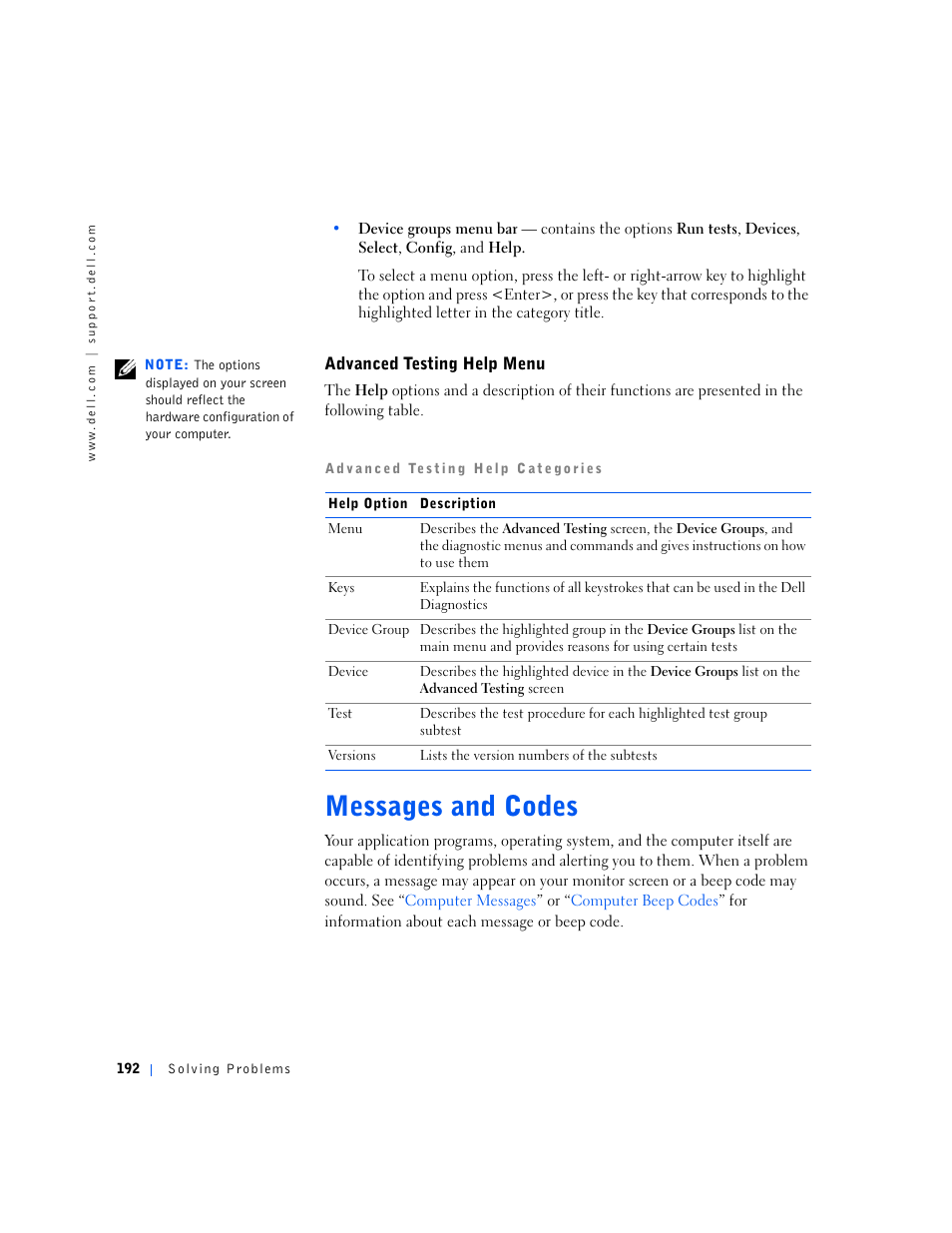 Messages and codes | Dell OptiPlex GX240 User Manual | Page 194 / 298