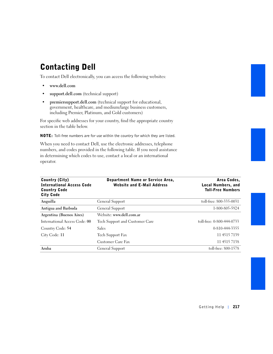 Contacting dell | Dell OptiPlex GX240 User Manual | Page 219 / 298