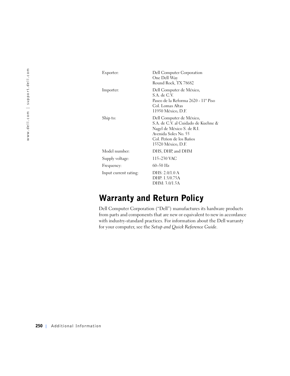 Warranty and return policy | Dell OptiPlex GX240 User Manual | Page 252 / 298