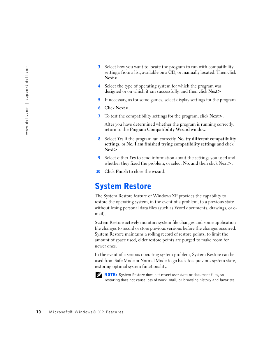 System restore | Dell OptiPlex GX240 User Manual | Page 262 / 298