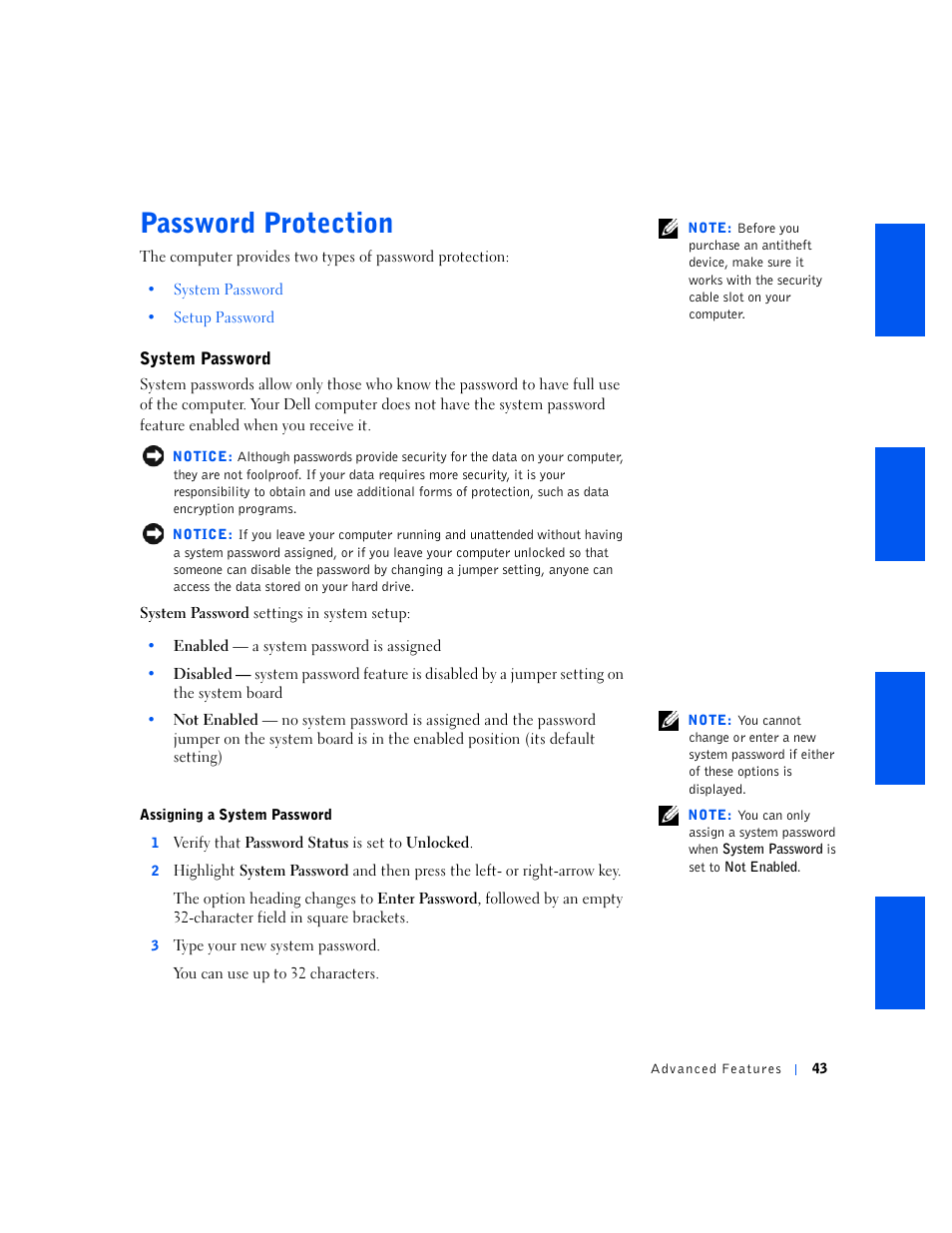 Password protection | Dell OptiPlex GX240 User Manual | Page 45 / 298