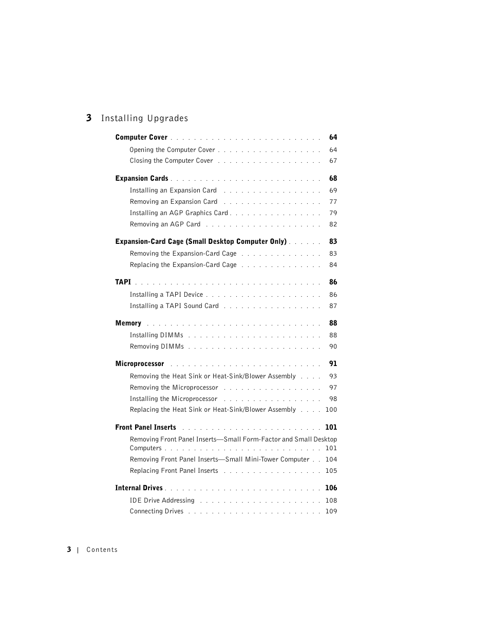 3 installing upgrades | Dell OptiPlex GX240 User Manual | Page 5 / 298