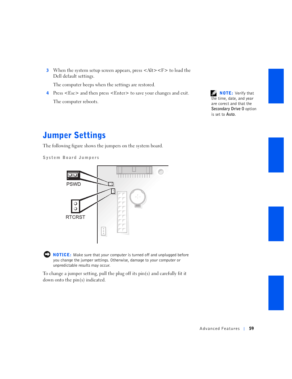 Jumper settings | Dell OptiPlex GX240 User Manual | Page 61 / 298