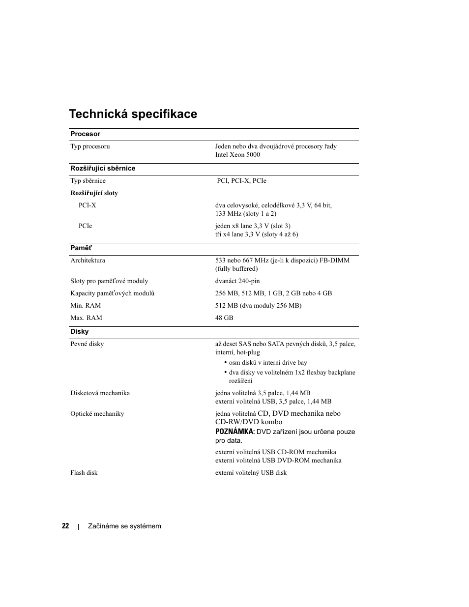 Technická specifikace | Dell PowerEdge 2900 User Manual | Page 24 / 116