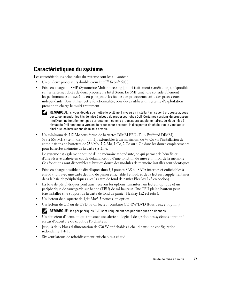 Caractéristiques du système | Dell PowerEdge 2900 User Manual | Page 29 / 116