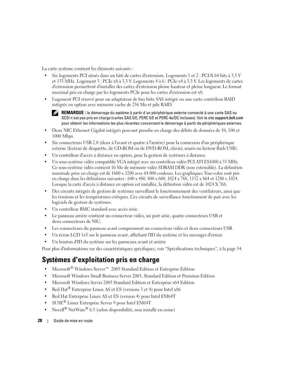 Systèmes d'exploitation pris en charge | Dell PowerEdge 2900 User Manual | Page 30 / 116