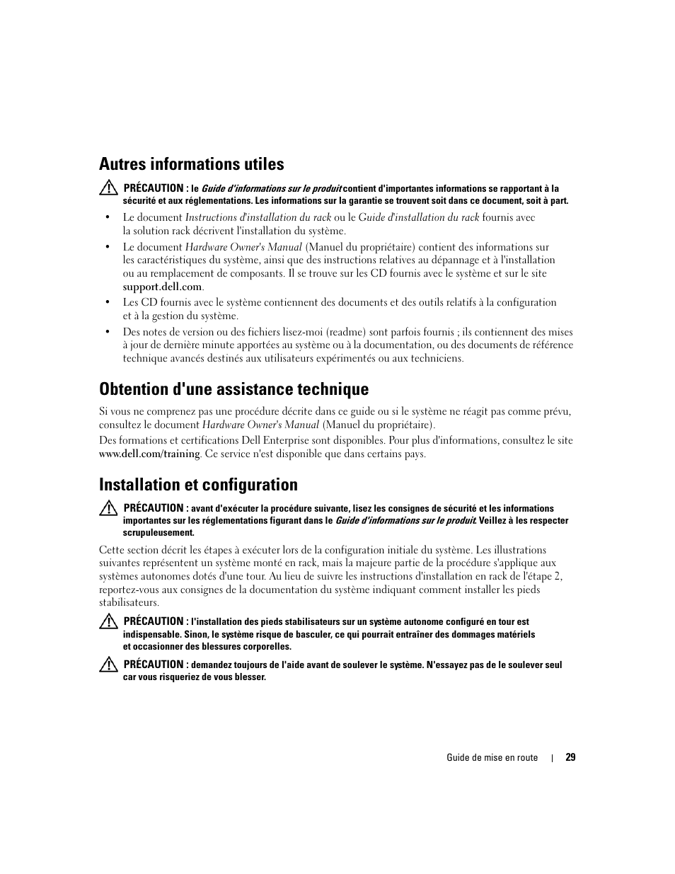Autres informations utiles, Obtention d'une assistance technique, Installation et configuration | Dell PowerEdge 2900 User Manual | Page 31 / 116
