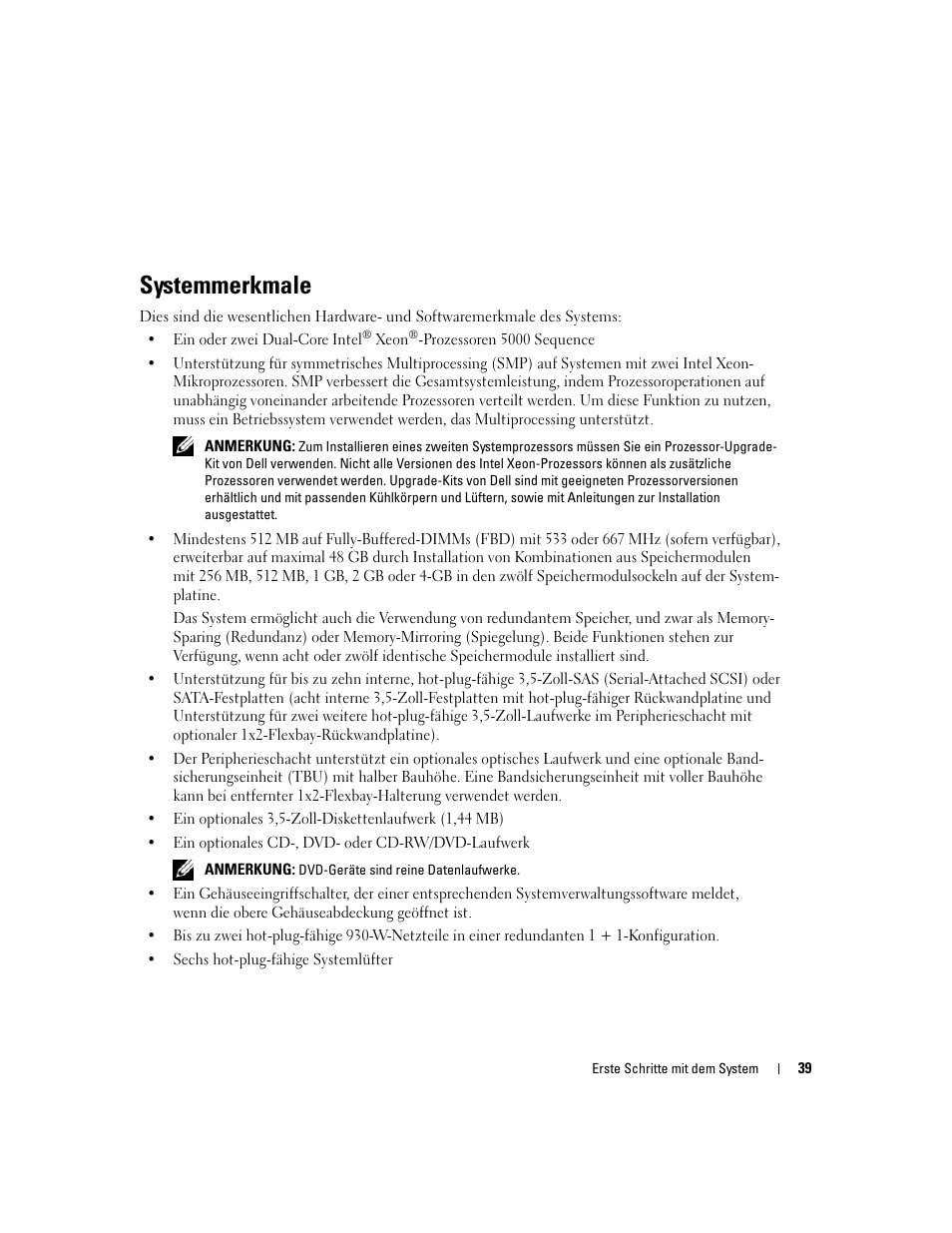 Systemmerkmale | Dell PowerEdge 2900 User Manual | Page 41 / 116