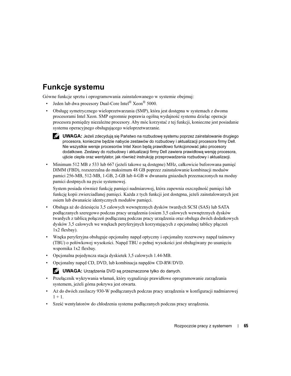 Funkcje systemu | Dell PowerEdge 2900 User Manual | Page 67 / 116