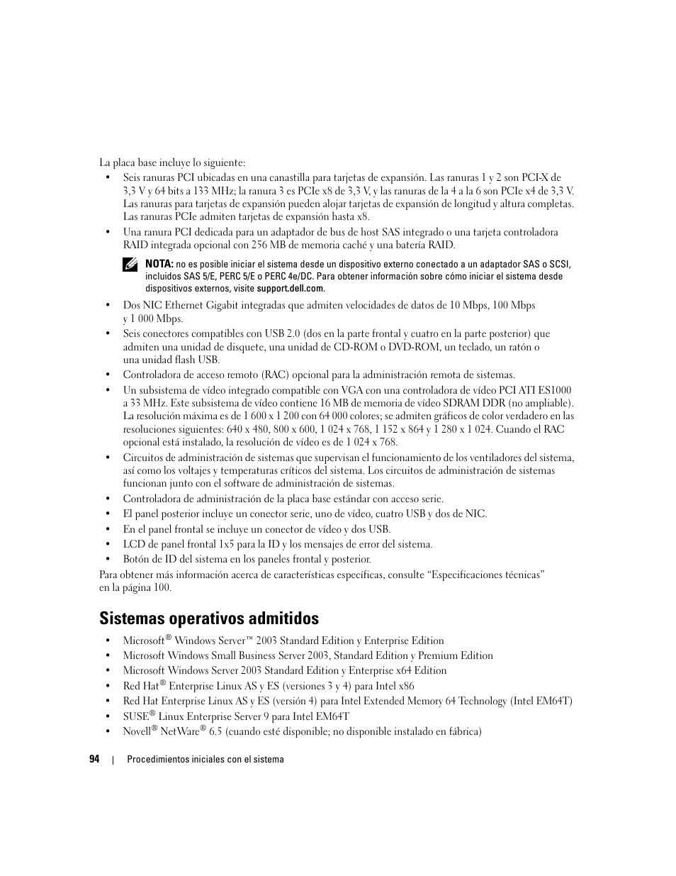 Sistemas operativos admitidos | Dell PowerEdge 2900 User Manual | Page 96 / 116