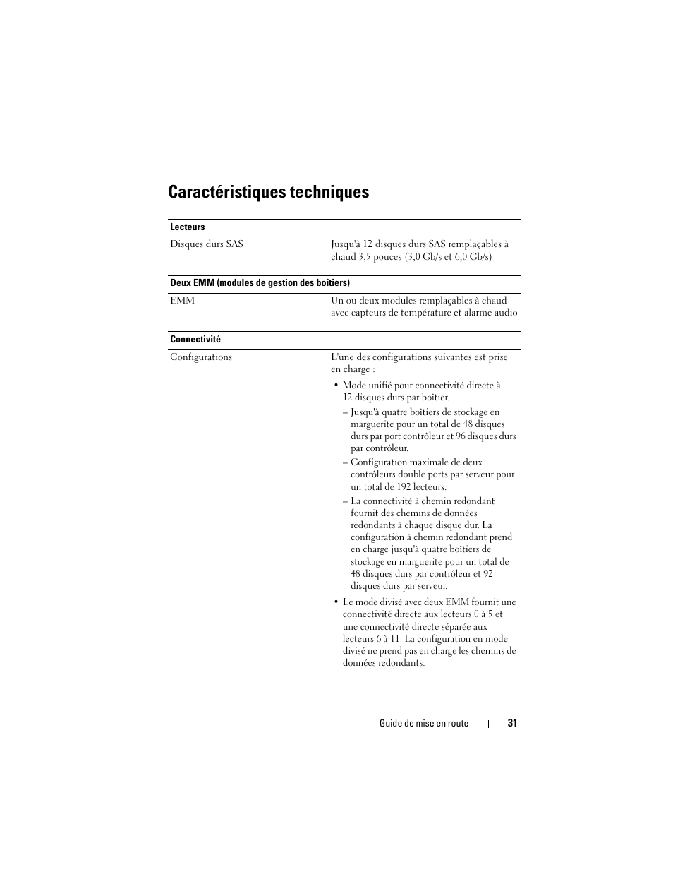 Caractéristiques techniques | Dell PowerVault MD1200 User Manual | Page 33 / 124