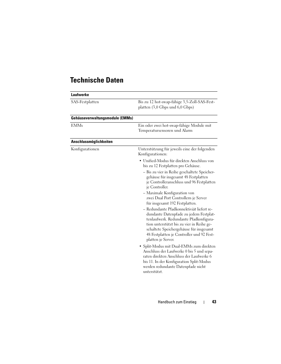 Technische daten | Dell PowerVault MD1200 User Manual | Page 45 / 124
