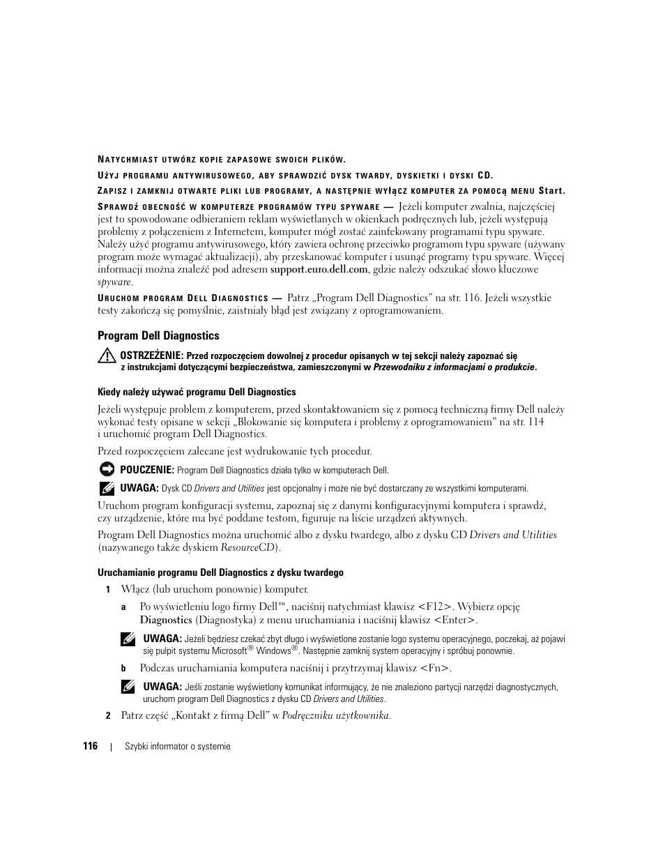 Program dell diagnostics | Dell Precision M90 User Manual | Page 116 / 192