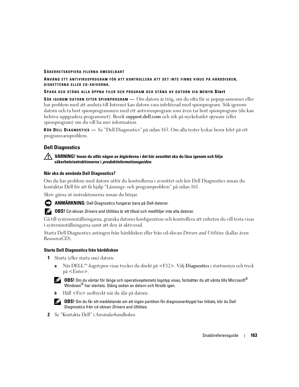 Dell diagnostics | Dell Precision M90 User Manual | Page 163 / 192