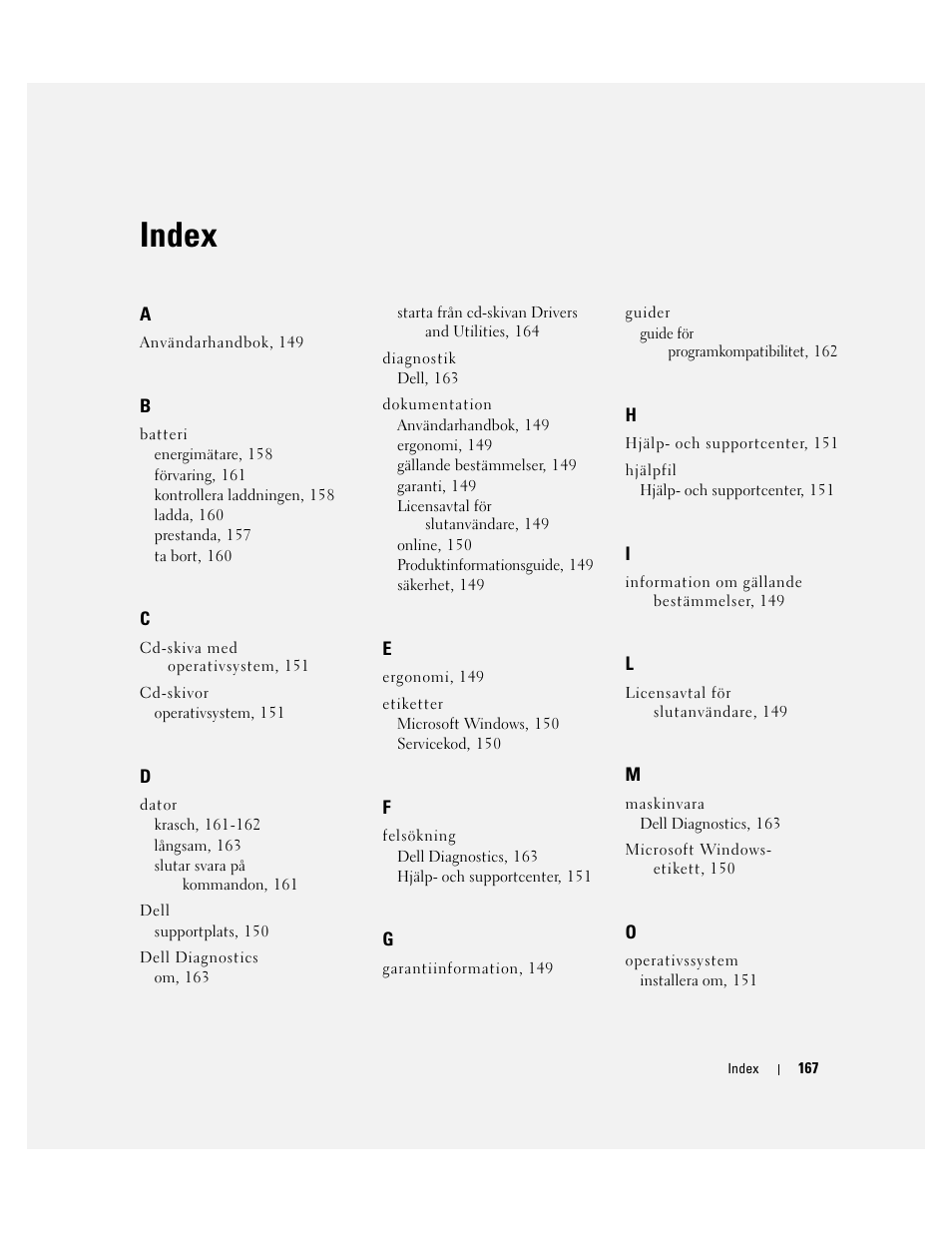 Index | Dell Precision M90 User Manual | Page 167 / 192