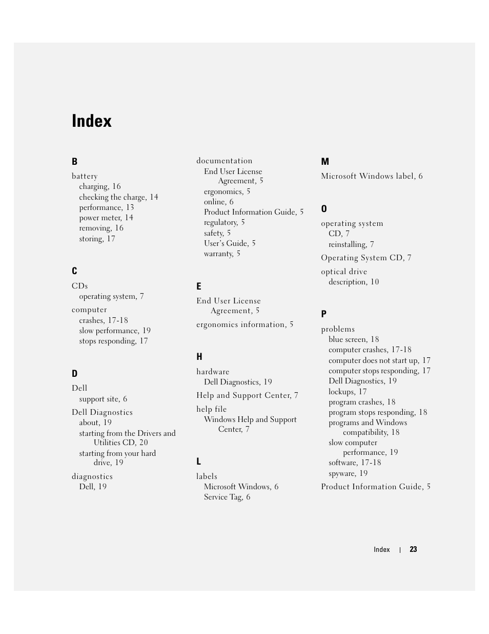 Index | Dell Precision M90 User Manual | Page 23 / 192