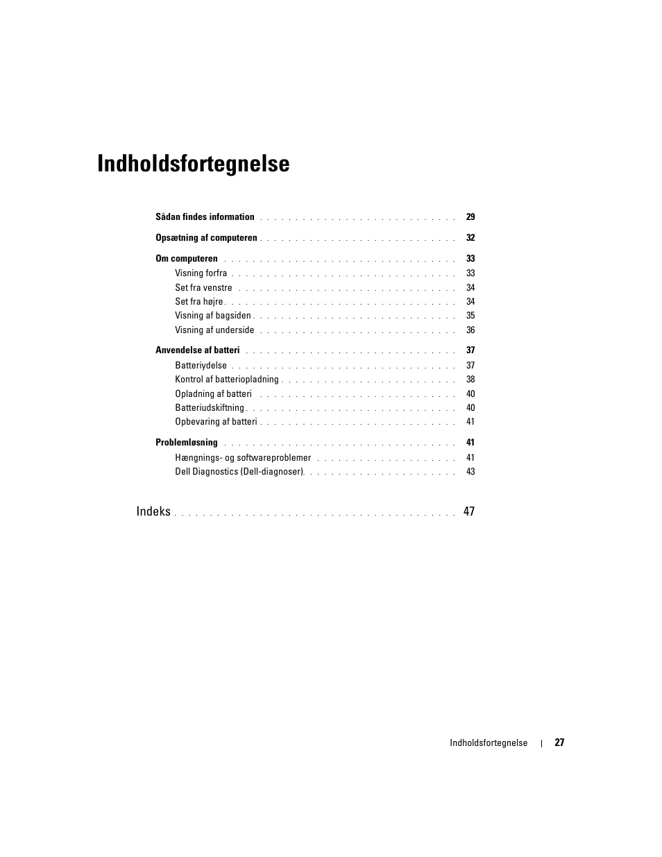 Indholdsfortegnelse, Indeks | Dell Precision M90 User Manual | Page 27 / 192
