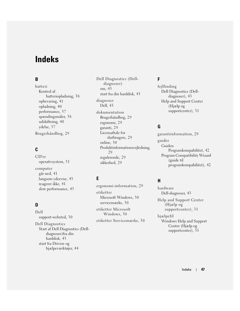 Indeks | Dell Precision M90 User Manual | Page 47 / 192