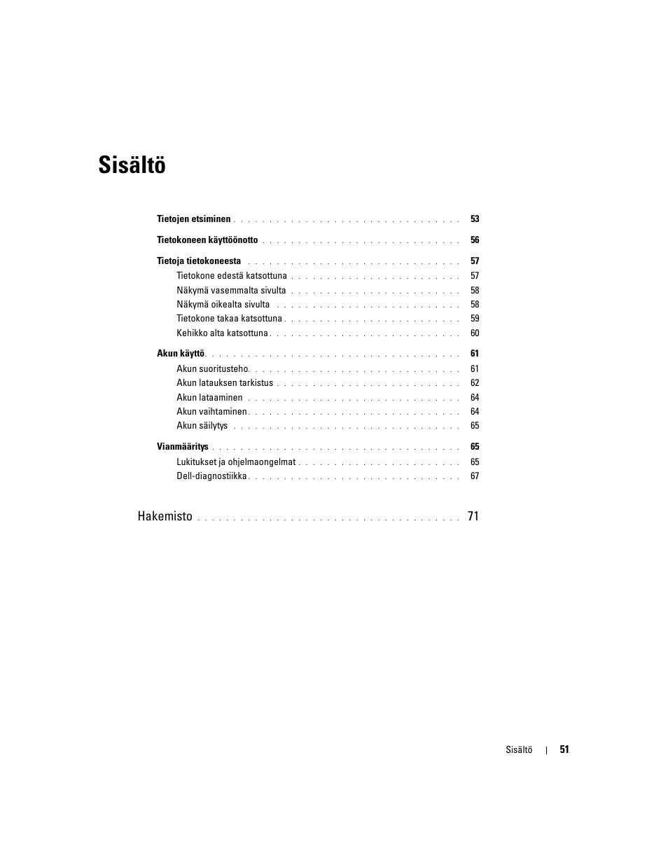 Sisältö, Hakemisto | Dell Precision M90 User Manual | Page 51 / 192