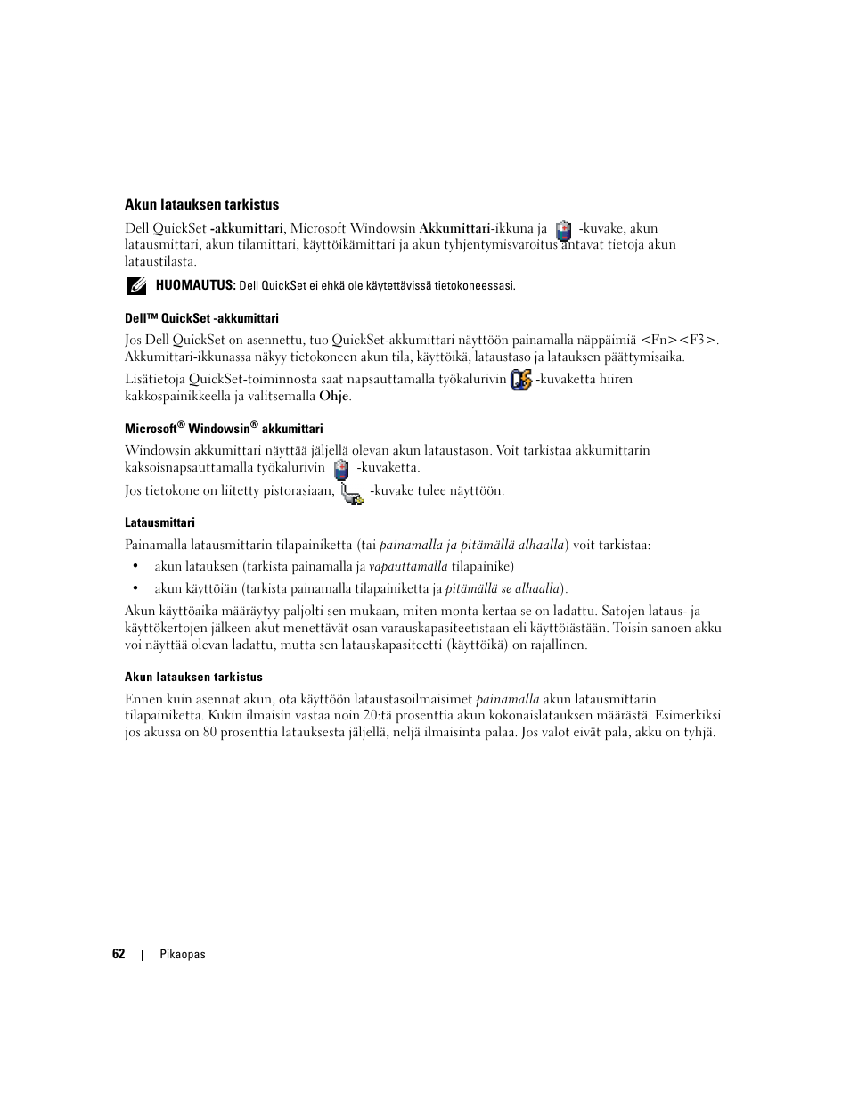 Akun latauksen tarkistus | Dell Precision M90 User Manual | Page 62 / 192