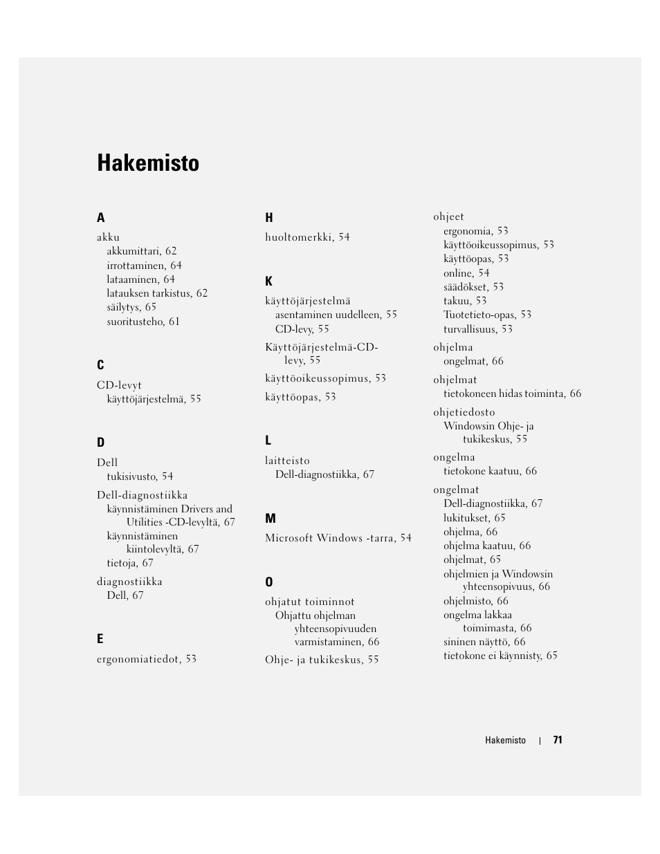 Hakemisto | Dell Precision M90 User Manual | Page 71 / 192