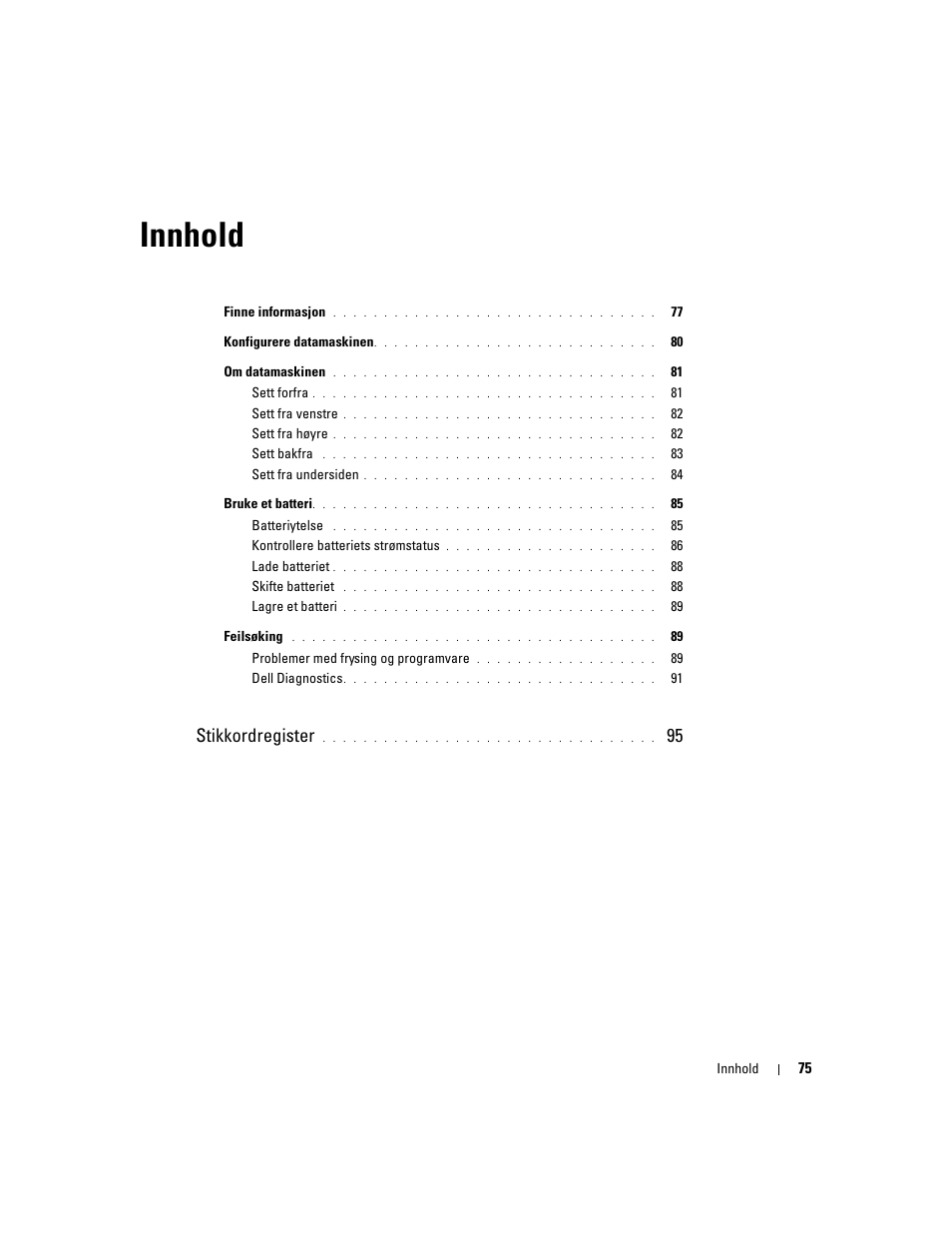 Innhold, Stikkordregister | Dell Precision M90 User Manual | Page 75 / 192