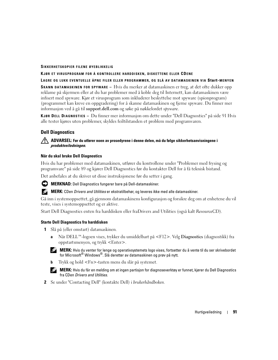Dell diagnostics | Dell Precision M90 User Manual | Page 91 / 192