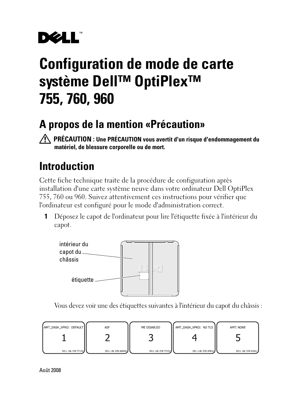 A propos de la mention «précaution, Introduction | Dell OptiPlex 960 User Manual | Page 3 / 16