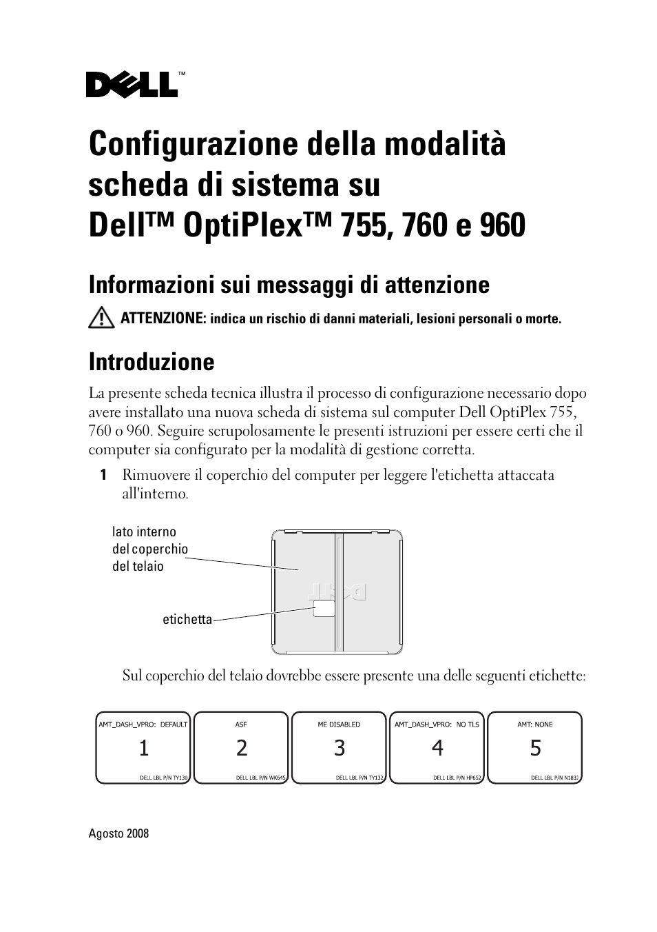 Informazioni sui messaggi di attenzione, Introduzione | Dell OptiPlex 960 User Manual | Page 7 / 16