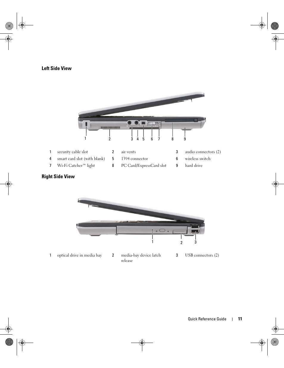 Left side view, Right side view, Left side view right side view | Dell Latitude D630 User Manual | Page 11 / 168
