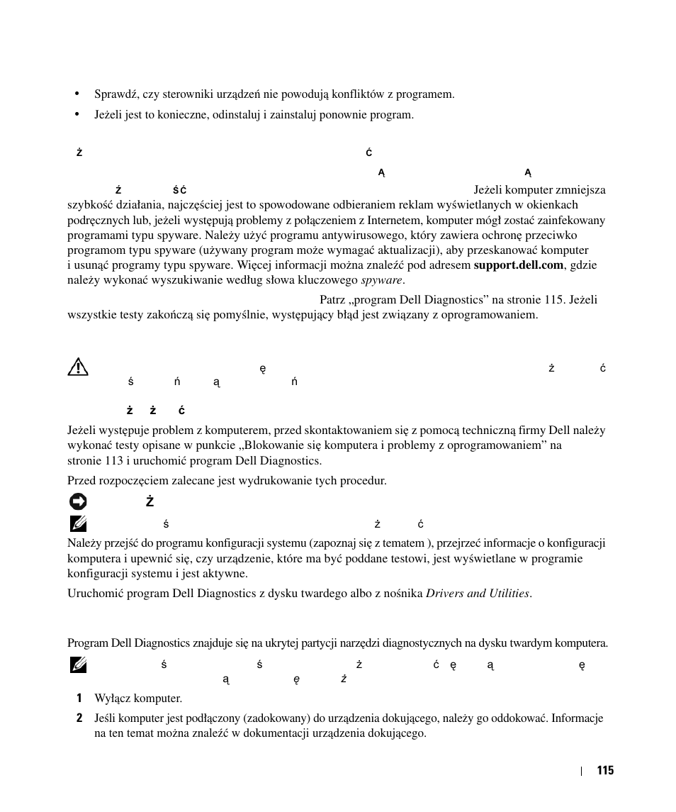 Program dell diagnostics | Dell Latitude D630 User Manual | Page 115 / 168