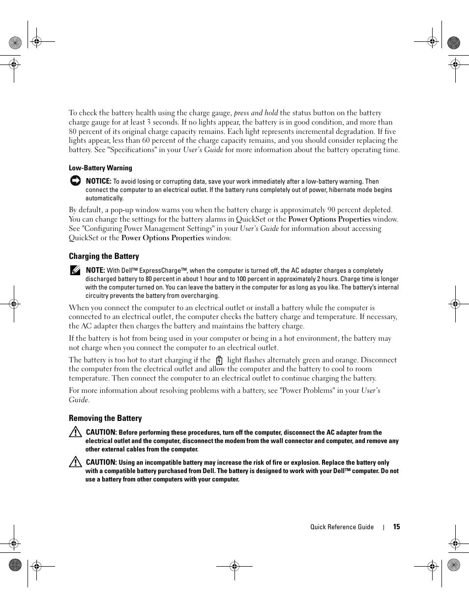 Charging the battery, Removing the battery | Dell Latitude D630 User Manual | Page 15 / 168