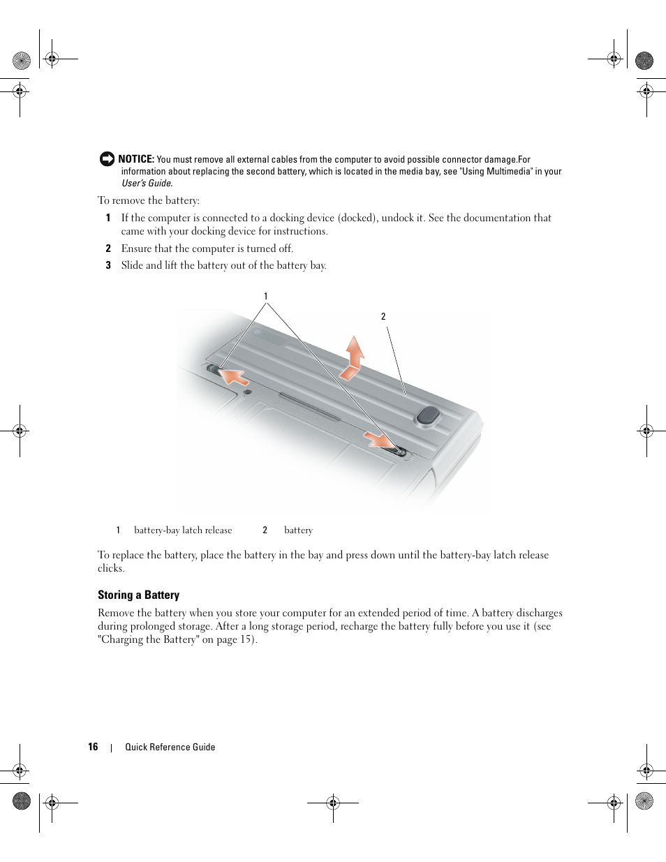 Storing a battery | Dell Latitude D630 User Manual | Page 16 / 168