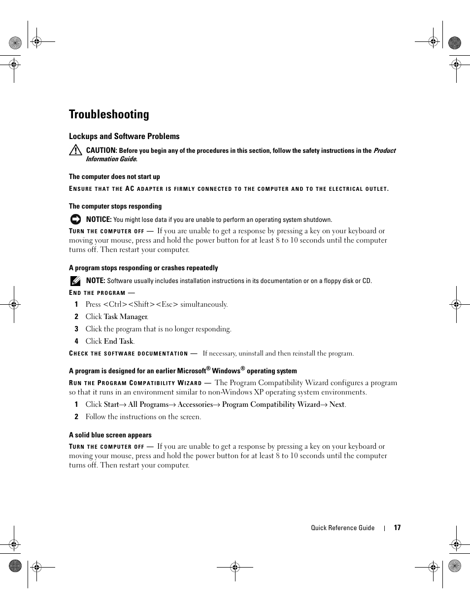 Troubleshooting, Lockups and software problems | Dell Latitude D630 User Manual | Page 17 / 168