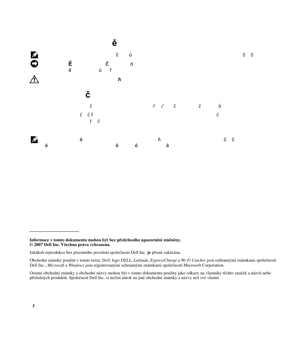 Poznámky, upozorn ě ní a varování, Zkratky a zna č ky | Dell Latitude D630 User Manual | Page 26 / 168