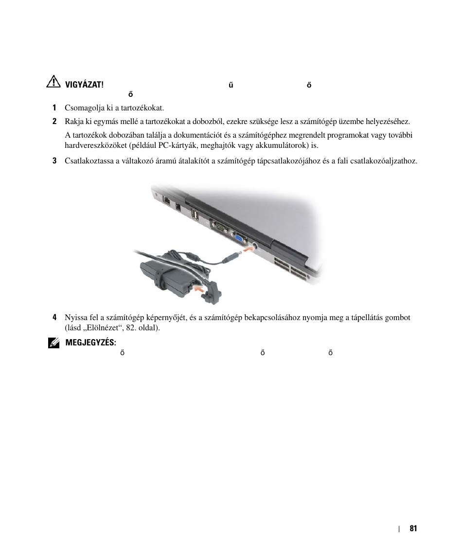 A számítógép üzembe helyezése | Dell Latitude D630 User Manual | Page 81 / 168