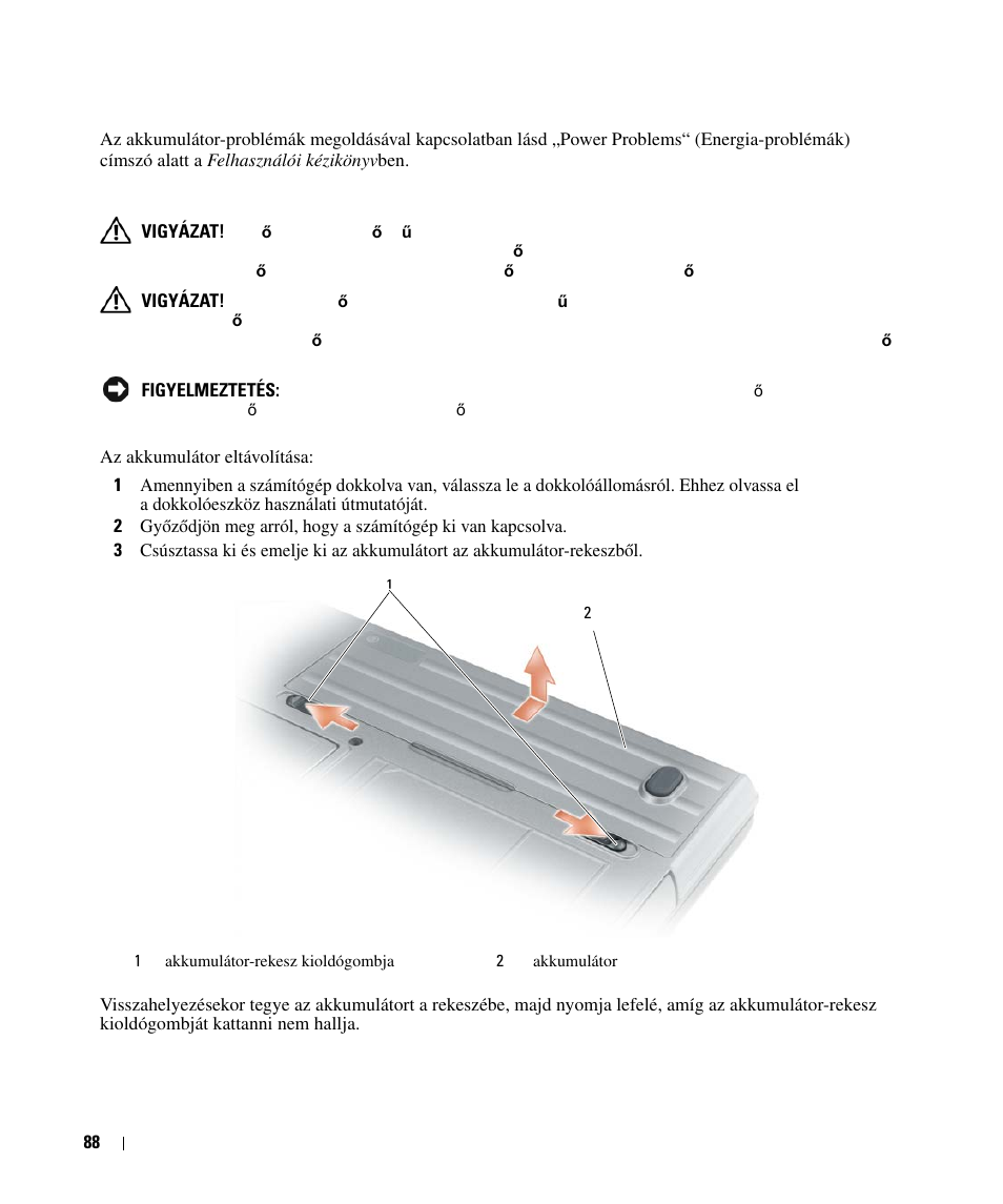 Az akkumulátor eltávolítása | Dell Latitude D630 User Manual | Page 88 / 168