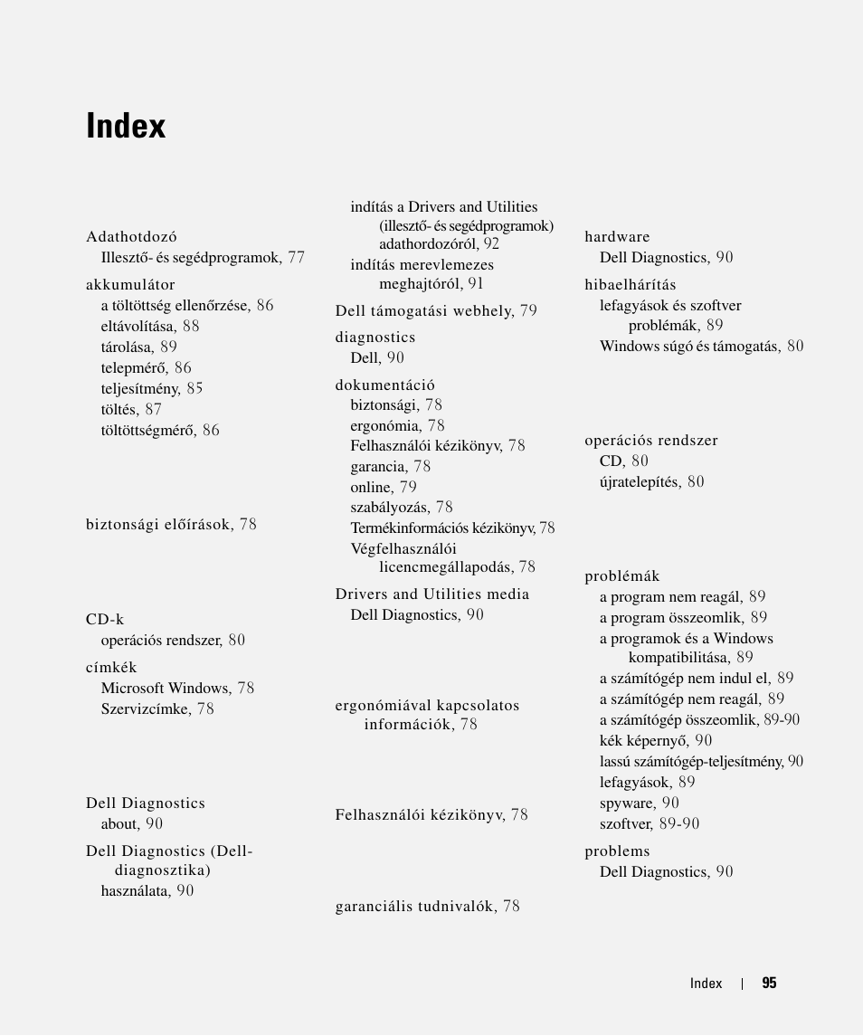 Index | Dell Latitude D630 User Manual | Page 95 / 168