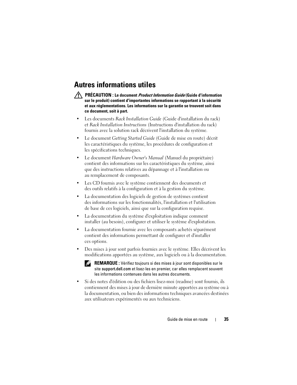 Autres informations utiles | Dell PowerEdge R300 User Manual | Page 37 / 138