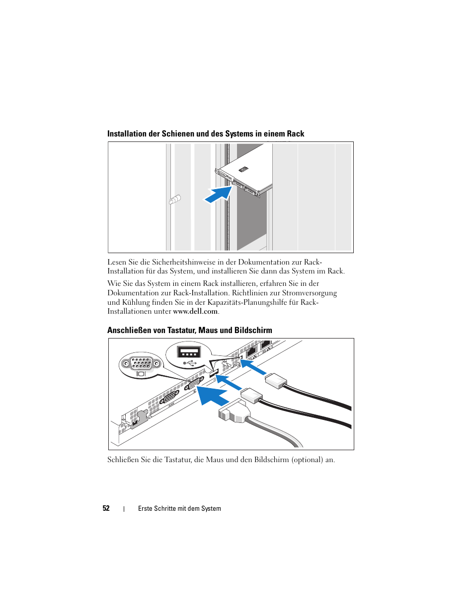 Anschließen von tastatur, maus und bildschirm | Dell PowerEdge R300 User Manual | Page 54 / 138