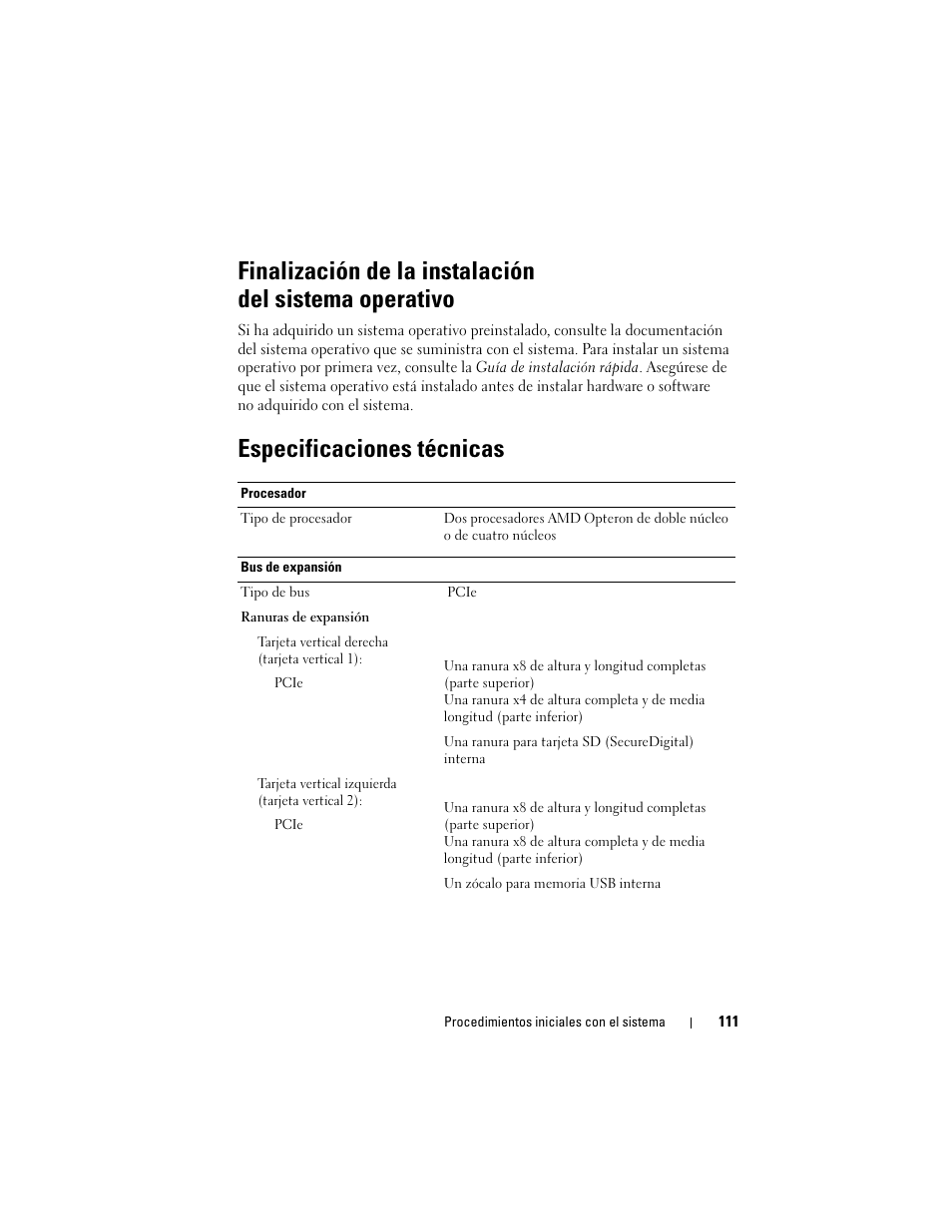 Especificaciones técnicas | Dell POWEREDGE R805 User Manual | Page 113 / 130