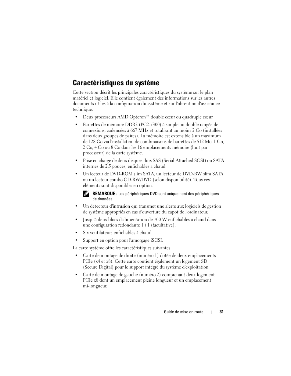 Caractéristiques du système | Dell POWEREDGE R805 User Manual | Page 33 / 130