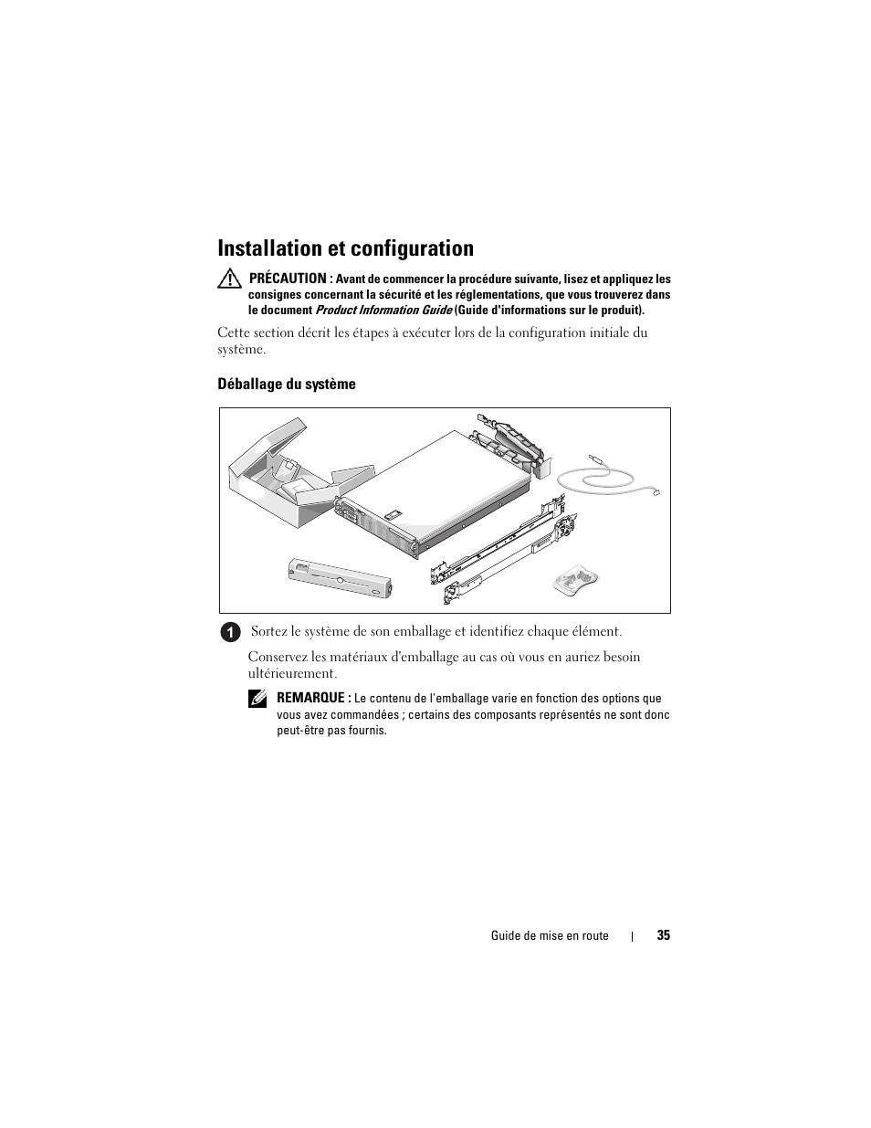 Installation et configuration, Déballage du système | Dell POWEREDGE R805 User Manual | Page 37 / 130