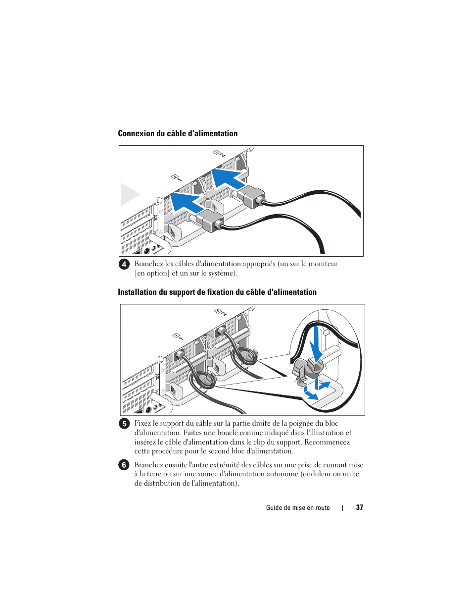 Connexion du câble d'alimentation | Dell POWEREDGE R805 User Manual | Page 39 / 130