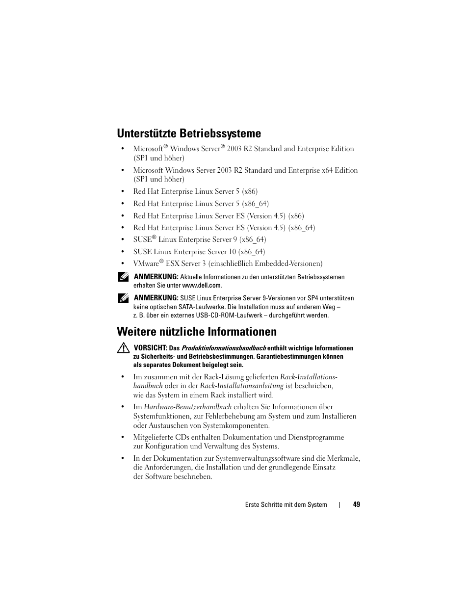 Unterstützte betriebssysteme, Weitere nützliche informationen | Dell POWEREDGE R805 User Manual | Page 51 / 130