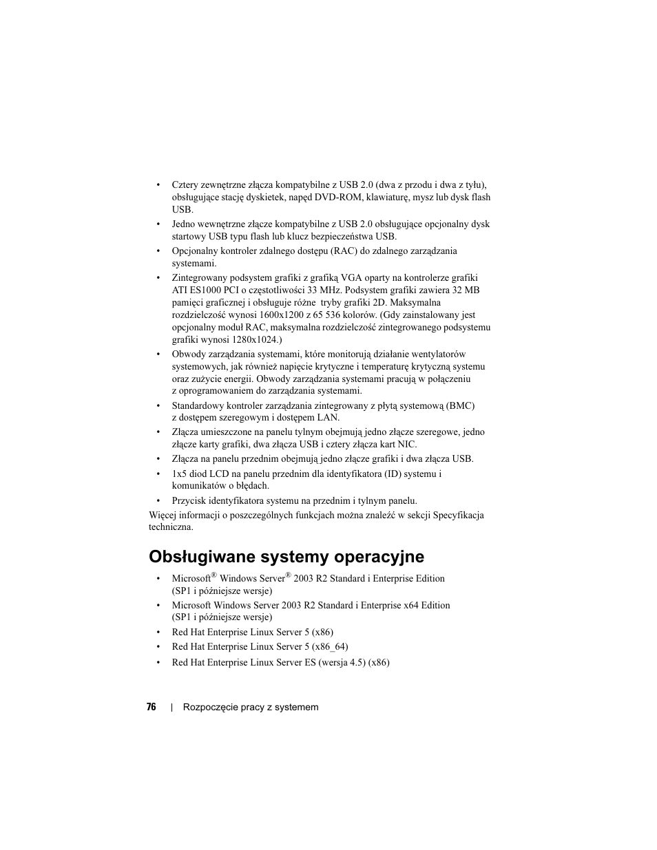 Obsługiwane systemy operacyjne | Dell POWEREDGE R805 User Manual | Page 78 / 130