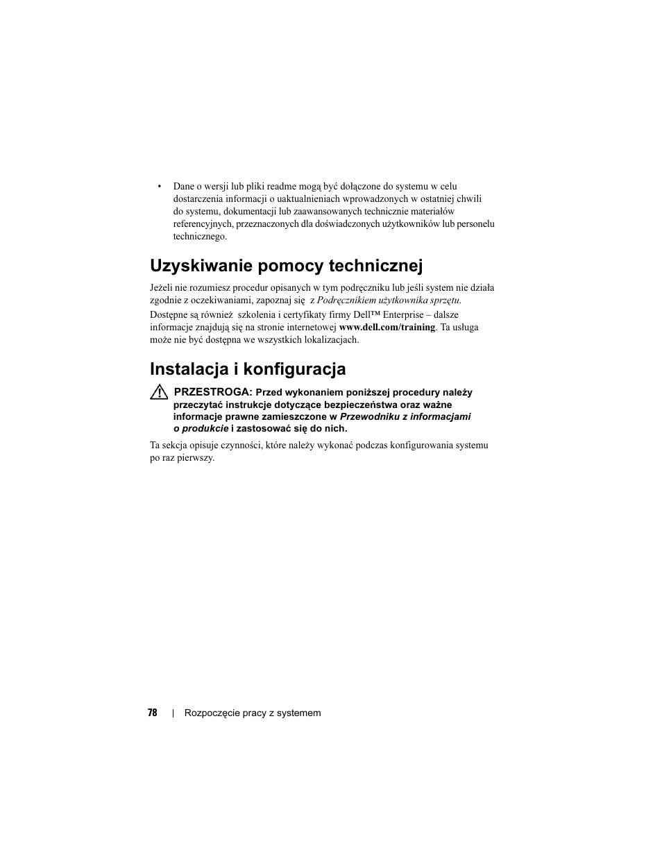 Uzyskiwanie pomocy technicznej, Instalacja i konfiguracja | Dell POWEREDGE R805 User Manual | Page 80 / 130