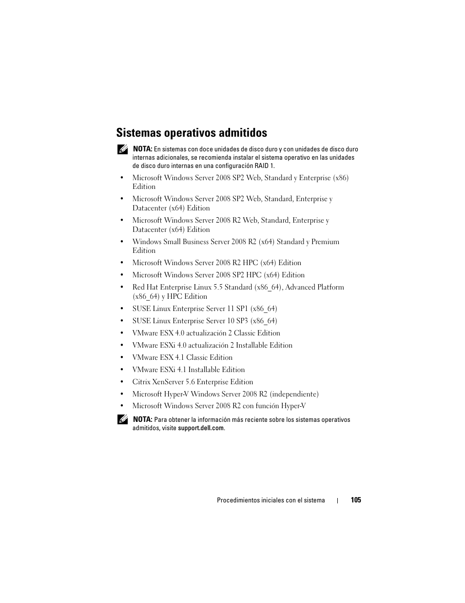 Sistemas operativos admitidos | Dell POWEREDGE R515 User Manual | Page 107 / 142